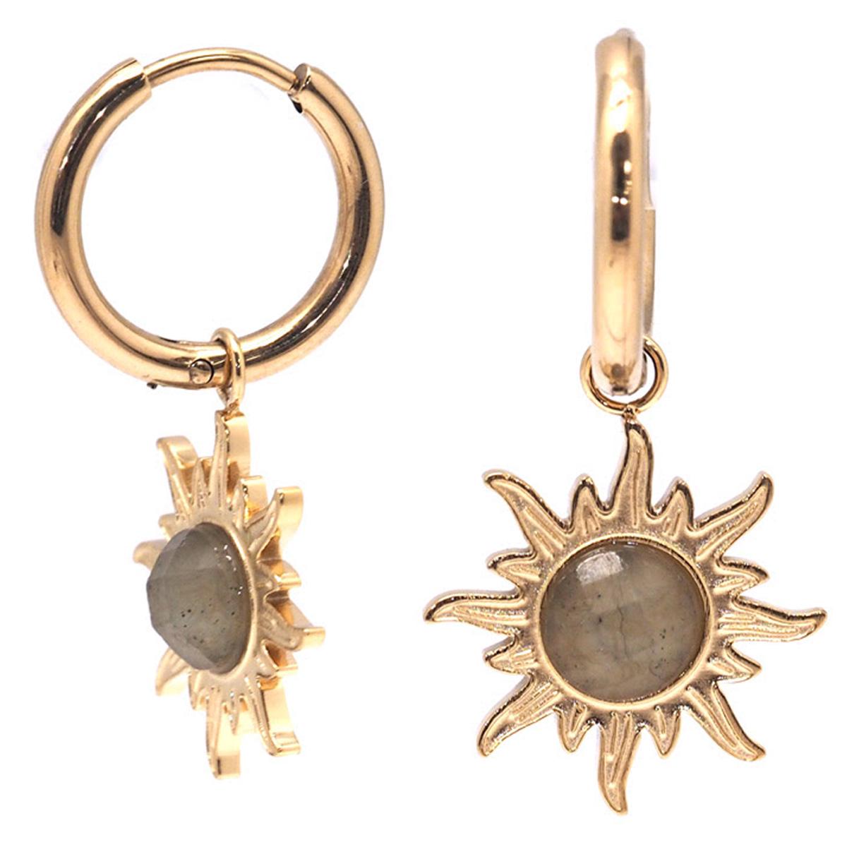 

Les Trésors De Lily [Q8571] - Дизайнерские серьги-кольца из стали с лабрадоритом Sun из золота - 15–15 мм