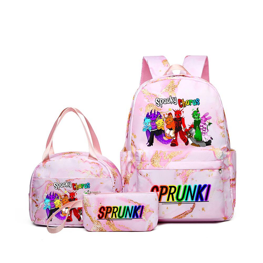 New Printed Rhythm Box Student School Bag Three-piece Casual Sprunki Backpack Crossbody Bag Pencil Bag D