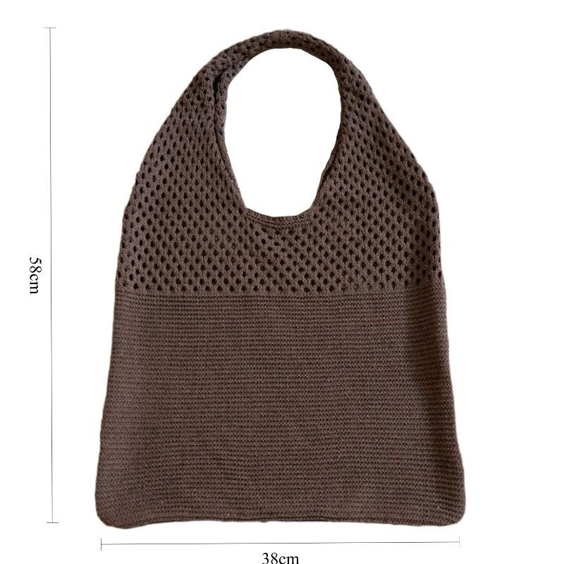 Large Capacity Knitted Tote Bag Korean INS Fashion Solid Color Hollow Out Shoulder Handbag for Women