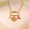 Sun Moon Titanium Steel Necklace: Women's Non-fading Clavicle Chain with Multi-accessory Inlaid Diamond Pendant