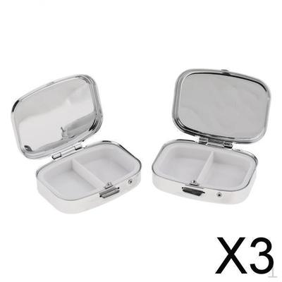 3x2 Pieces Vitamin Medicine Tablet Box Pill Storage Cases Rectangle 2 Slots