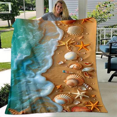 1pc. Beach Themed Seashell Starfish Coastal Decorative Blanket for Home Office Outdoor