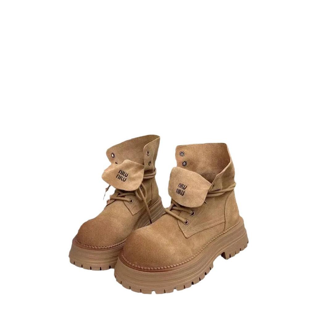 Spice Girls Wear~ Fashionable and Popular Short Boots 2025 Early Autumn New Products Cow Flip Skin Two Wear Martin Boots Secret