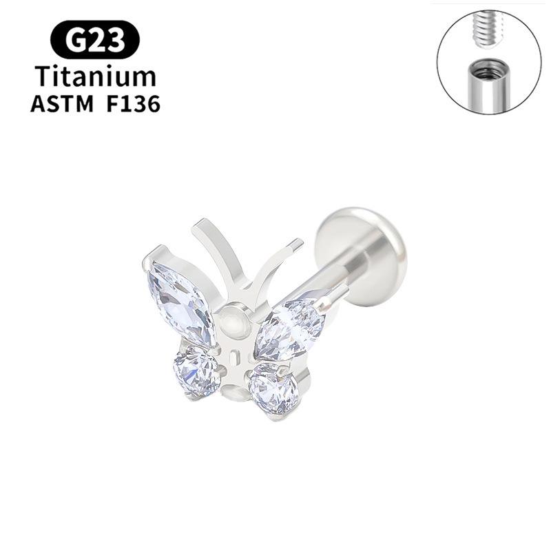 G23 Titanium Butterfly Lip & Ear Cartilage Stud Earrings with Internal Thread - Simple, Luxurious Design for Women's Piercings