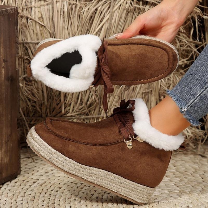 Large size snow boots for women's autumn and winter new wind velvet thickened warm hemp rope bottom short boots for women