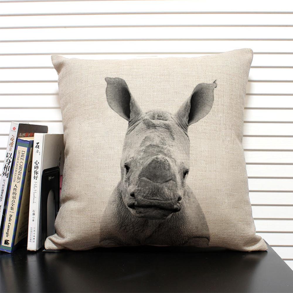 African Animal Lion Elephant Elk Decorative Pillow Cover Sofa Cushion Cover Farm Animal Portrait Linen Pillowcase 45x45cm