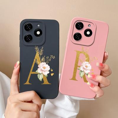 For Itel P55 5G P55+ Tecno Camon 30 Spark Go 2024 Phone Cover Luxury Flower Letters Black Cases Screen Protector Shockproof Silicone Soft Bumper Shell