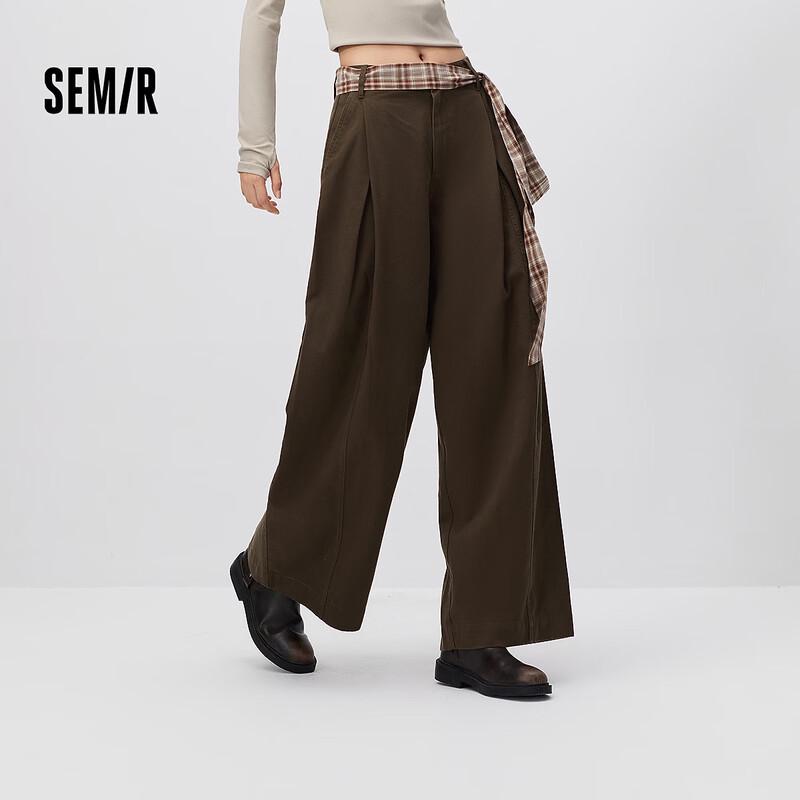 Semir Women s Loose Pleated Wide-Leg Long Pants with Belt XXL