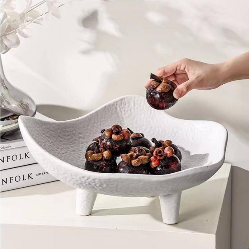 Ceramic Fruit Dish Snack Plate Fruit Tray Home Desktop Storage Container Dessert Plate Irregular High Tray Home Decoration