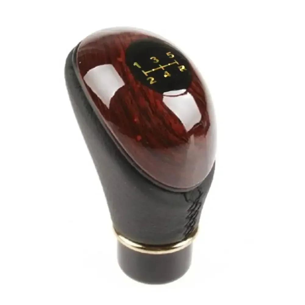 Universeller Auto Schaltknauf Holz PU Leder Auto LKW 5 Gang Hebel Manueller Schalthebel Knauf Schaltung Autozubehör Innenraum