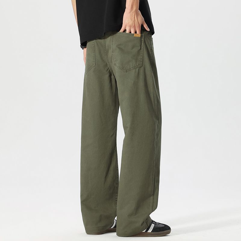 Frühling und Sommer neue europäische reine Baumwolle Khaki locker gerade elastische Freizeithose Herrenhose