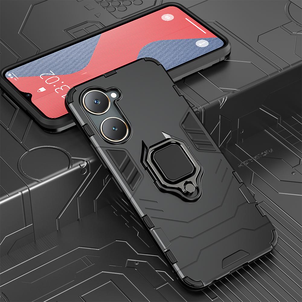 

KEYSION Противоударный бронированный чехол для VIVO Y03 Y03t Y18 Y18e Y18s Мягкий силикон+ПК Кольцо-подставка Держатель Чехол для телефона для VIVO Y28s 5G for VIVO Y28s 5G чёрный