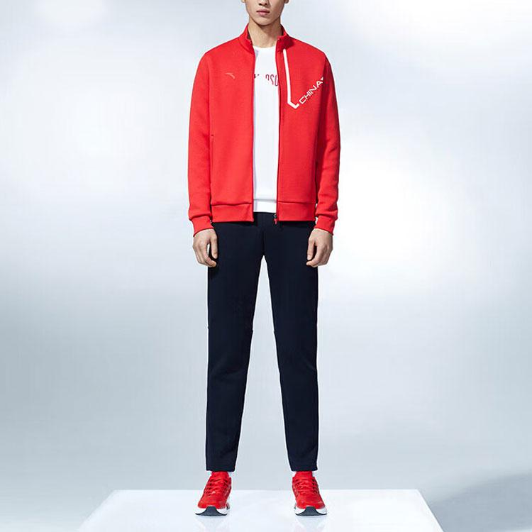 Anta Solid Color Letter Print Casual Knit Sports Jacket Men Outerwear Red 152317702-2