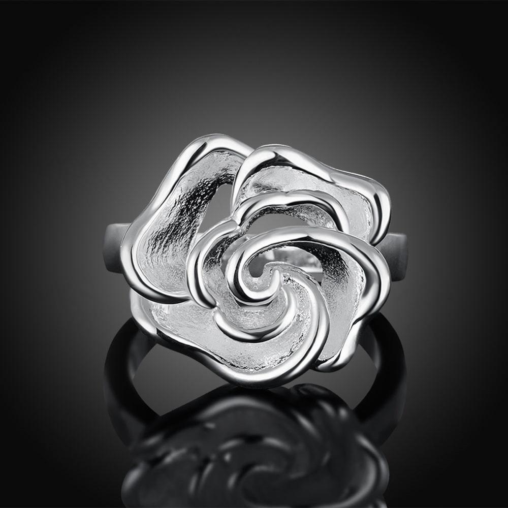 Anello Donna in Argento Sterling 925 Taglie 7-10# Fiore Raffinato Moda Regalo di Matrimonio Fascino Festa Gioielli Accessori Ingrosso
