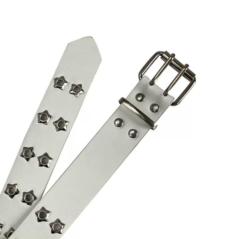 Y2K Punk Style Women's Belt - Star Cutout Double Row Buckle, Edgy Waistband for Jeans