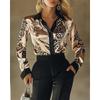 Camisa de Mujer Elegante Satén Top Blusa Fruncido Patchwork Botones Gráfico Liso Elegante Vintage Diario Manga Larga Cuello de Camisa Tops Regulares