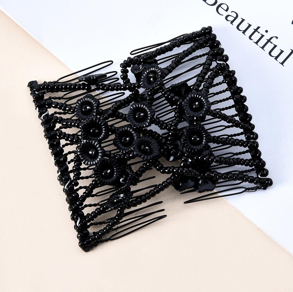 Women DIY Hair Accessories Pearl Beaded Elastic Hair Claw Hairpin Magic Comb Up-Do Hairstyle Bun Maker Tool Ponytail Hairdo Wolf