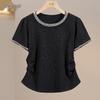 Women's Fashion Round Neck Pleated Waist Short Sleeve T-shirt