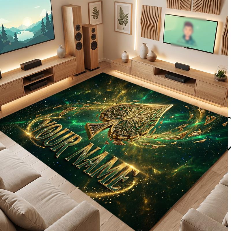 Cards Casino Theme Soft Crystal Velvet Rug Custom Name & Text Print Non Slip Floor Rug for Bedroom Living Room