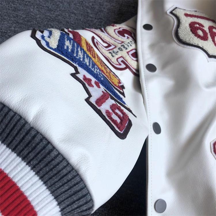 Korean Style Trendy PU Leather Casual Jacket with American Retro Embroidery for Men and Women