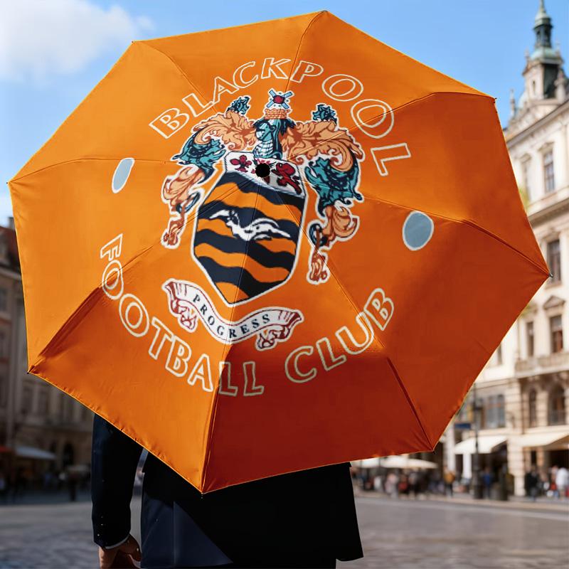 Blackpool Football Club Crest Automatic Folding Umbrella - 8-Rib Travel Umbrella with Auto Open/Close & Portable Gifts for holidays or birthdays