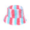 Japan and Korea casual fashion rabbit fur hat colorful striped basin hat warm bucket hat women's trend