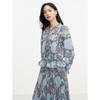 Juzui Women's Elegant Printed Pleated Tie-Neck Top