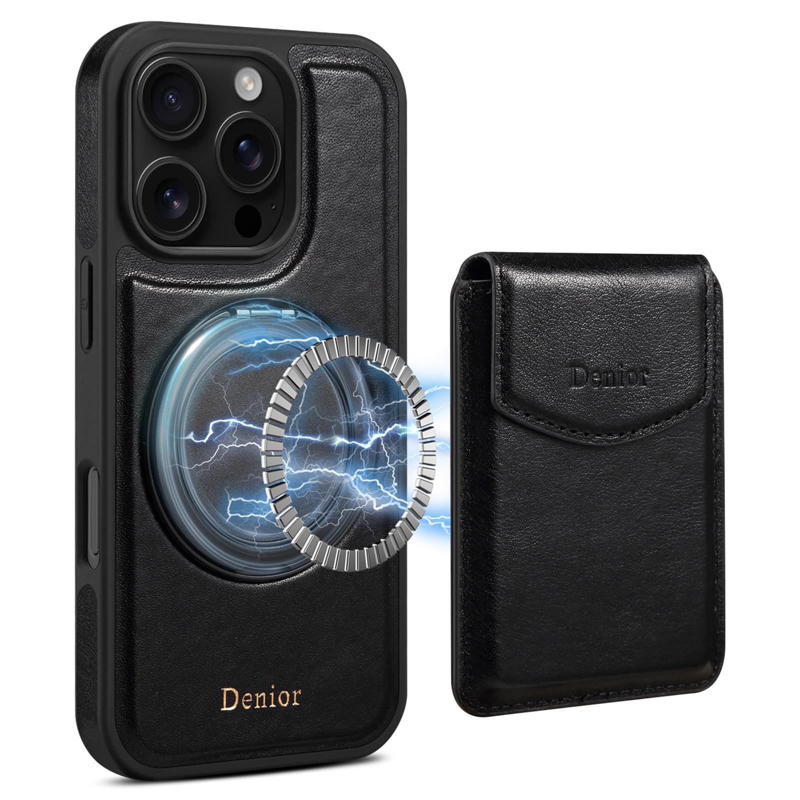 

Чехол DENIOR D22 для iPhone 16 Pro со съемным карманом для карт, поворотной подставкой, из натуральной коровьей кожи, задняя крышка для телефона A