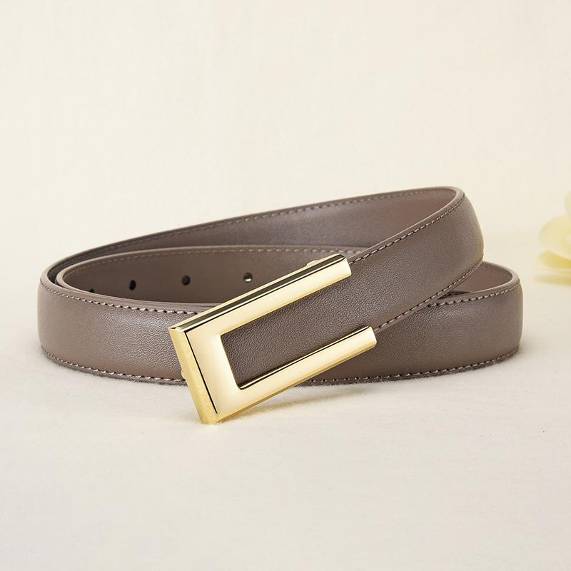 Leather Ladies Premium Cowhide Belt Dress Decorative Smooth Buckle Belt