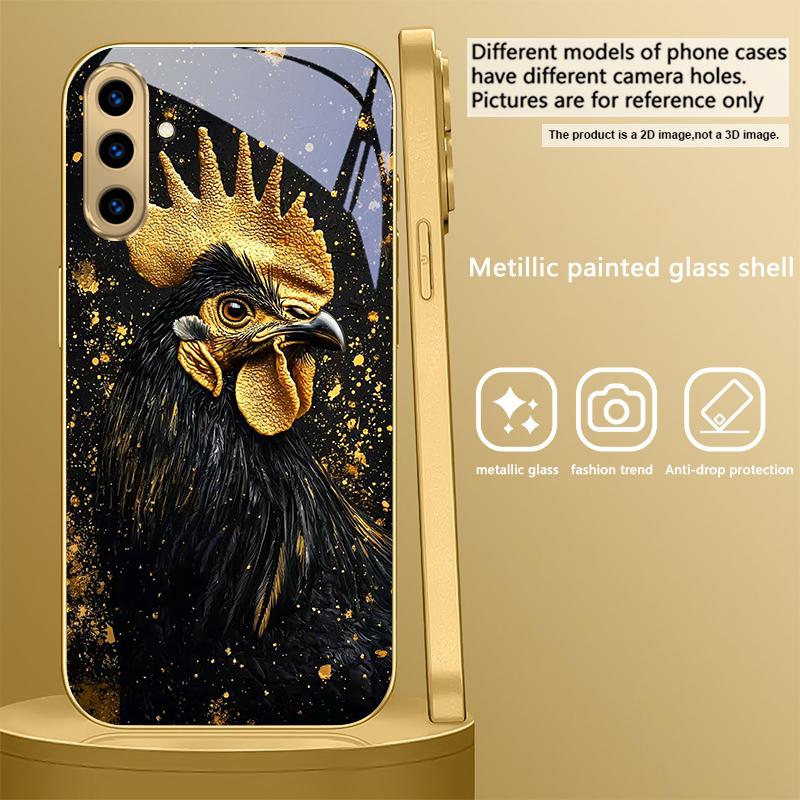 Brave Golden Rooster For Samsung A 01 52S A04 A05S A10 A12 A13 22 23 24 36 42 M02 Note 10 20Ultra 8 9 Golden glass phone case