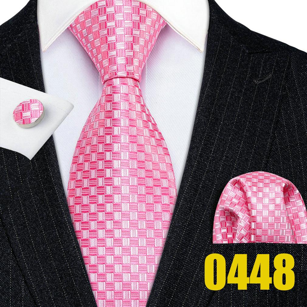 Men Pink Ties Fashion Classic Striped Paisley Floral Necktie Handky Cufflinks Set Formal Wedding