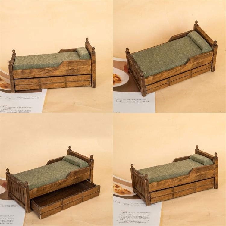 Modern Style 1:12 Scale Dollhouses Bedroom Furniture Set Wooden Toy Bed With Cotton Padded Pillow For Model Displays