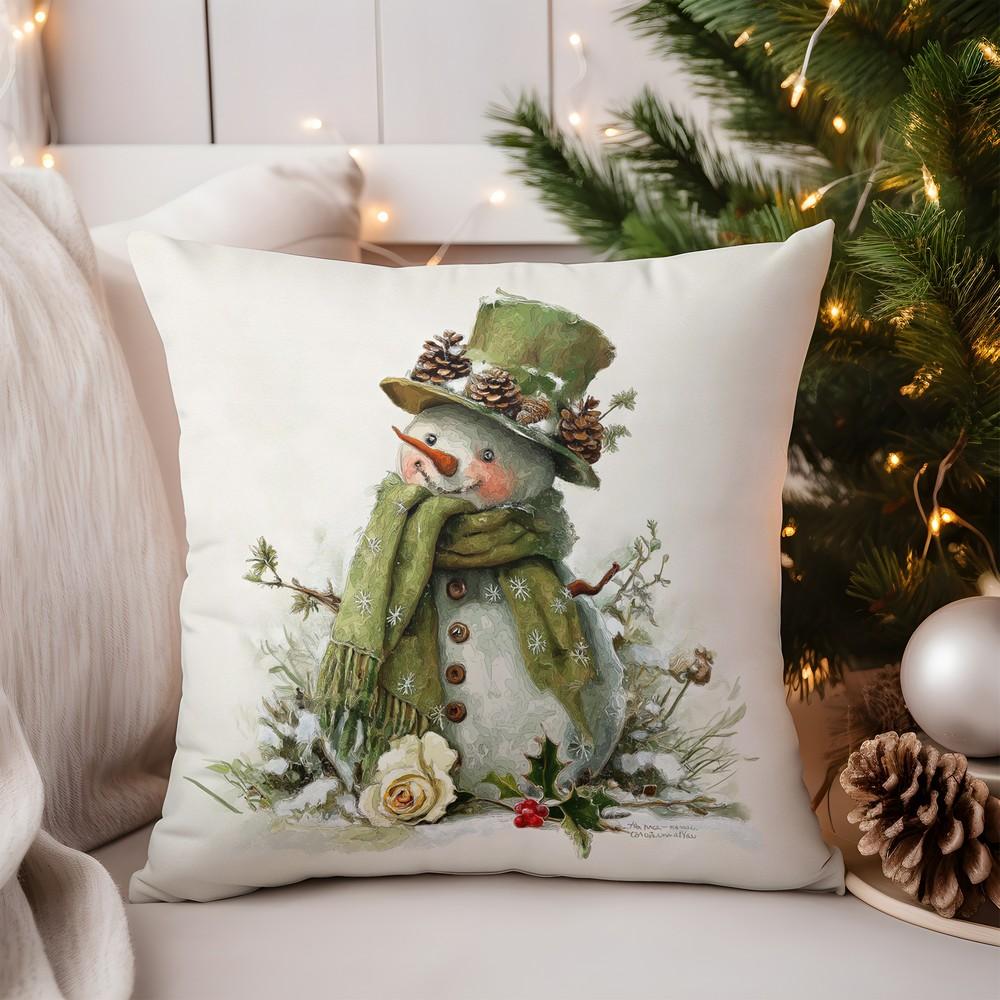 Home Decor Charming Snowy Village Digital Print Pillow Pattern Cushion Cover Suitable for Sofa Bedroom Car Pillow Cover
