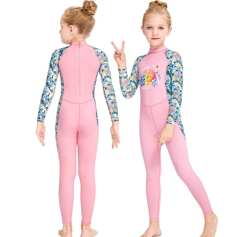 Children's Long Sleeve One-Piece Swimsuit - Sun Protection, Quick-Dry, Ideal for Snorkeling and Training.