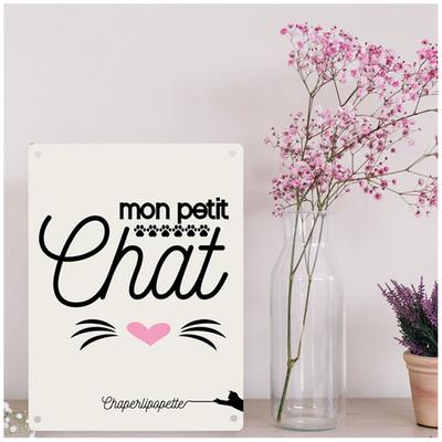 [R1135] - Retro Metal Plaque 'Cats' Beige Black (My Little Cat) - 20x15 Cm