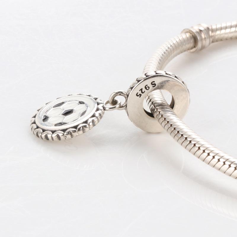 S925 Sterling Silver World Cup Football Pendant - Creative European and American Style Charm for Versatile DIY Bracelets.