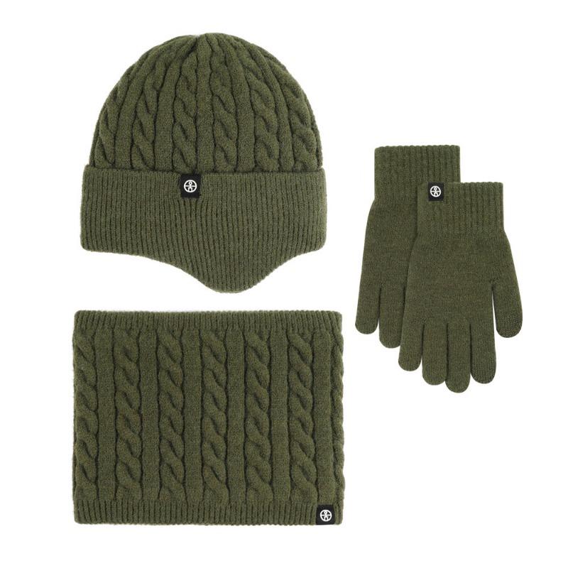 Winter Scarf Warm Three-piece Set, Velvet Outdoor Thickened Ear Protection Knitted Hat Scarf Gloves Three-piece Set