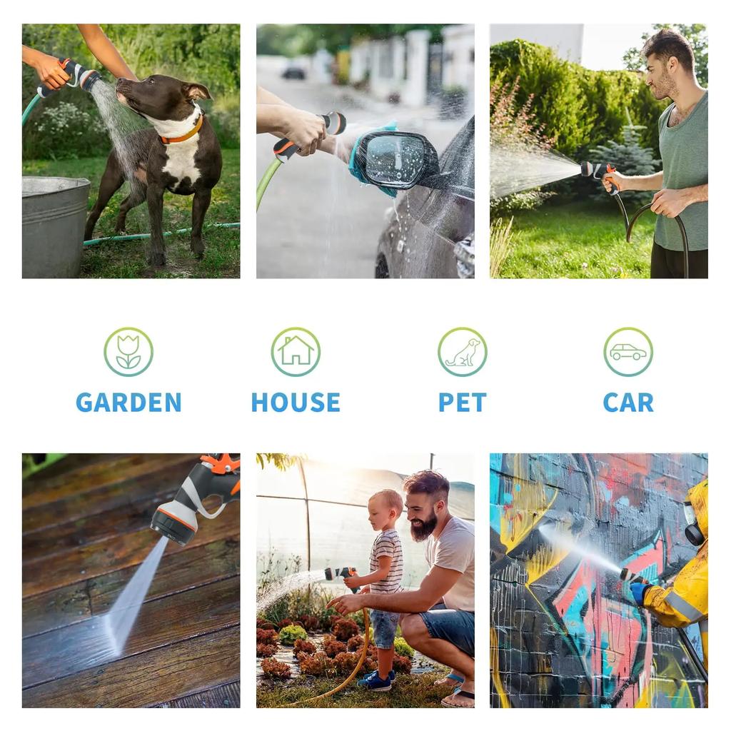 Garden Hose Nozzle with 8 Patterns Spray Nozzle the Rear Trigger & Hanging Ring Designs High Pressure Hose Nozzle for Plant