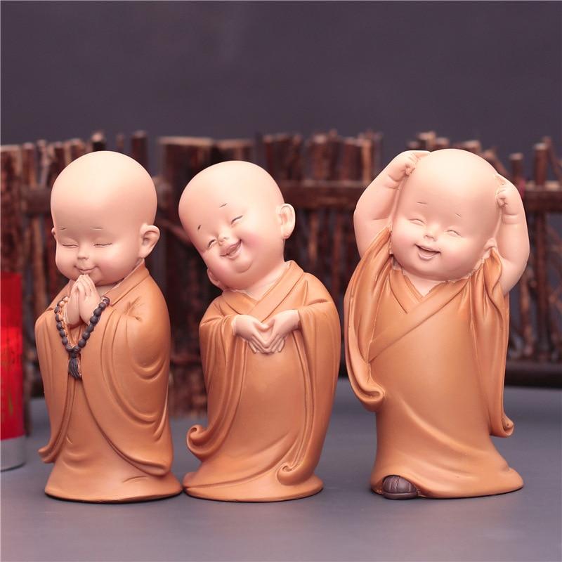 Cute Small Monk Status Figurines Religion Buddha Resin Crafts Desk Miniatures Ornaments Accessories Home Decor Car