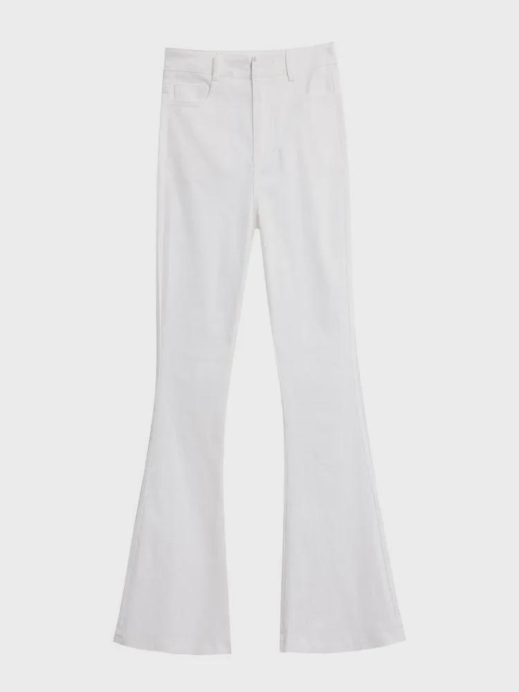 Γυναικείο Ψηλόμεσο Λευκό Παντελόνι Καμπάνα: Φθινόπωρο/Χειμώνας Ελαστικό Ευρύ Πόδι Ίσιο Παντελόνι