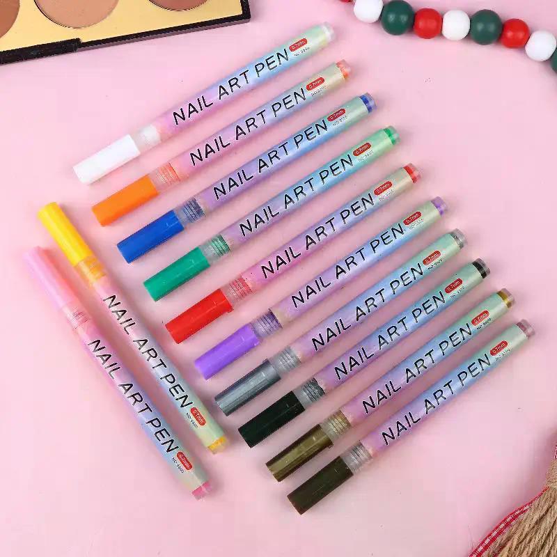 4/12pcs/Set Colourful Nail Art Graffiti Pen Waterproof Diy 3d Nail Art Drawing Pen Abstract Lines Fine Painting Tools