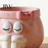 Desktop Storage Accessories Cute Cartoon Girl Pen Holder, Resin Makeup Brush Decorative Holder Organizer with Bow Design, Sundries Bucket for