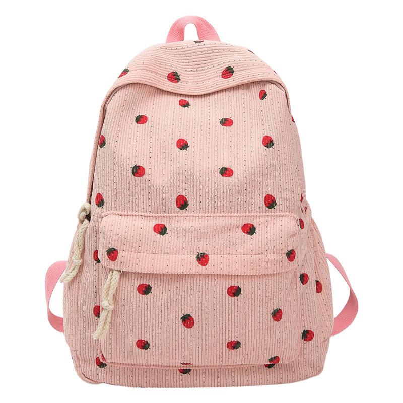 Schoolbag New Student Schoolbag Female Corduroy Cute Strawberry Backpack Sweet Ins Wind Travel Backpack