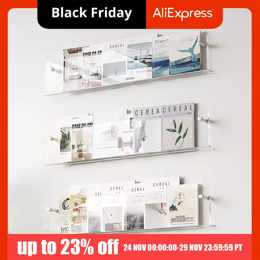Acrylic Magazine Rack Brochure Holder Wall Mount Floating Bookshelves Italian Literature Organizer Pamphlet Stand Newspapers