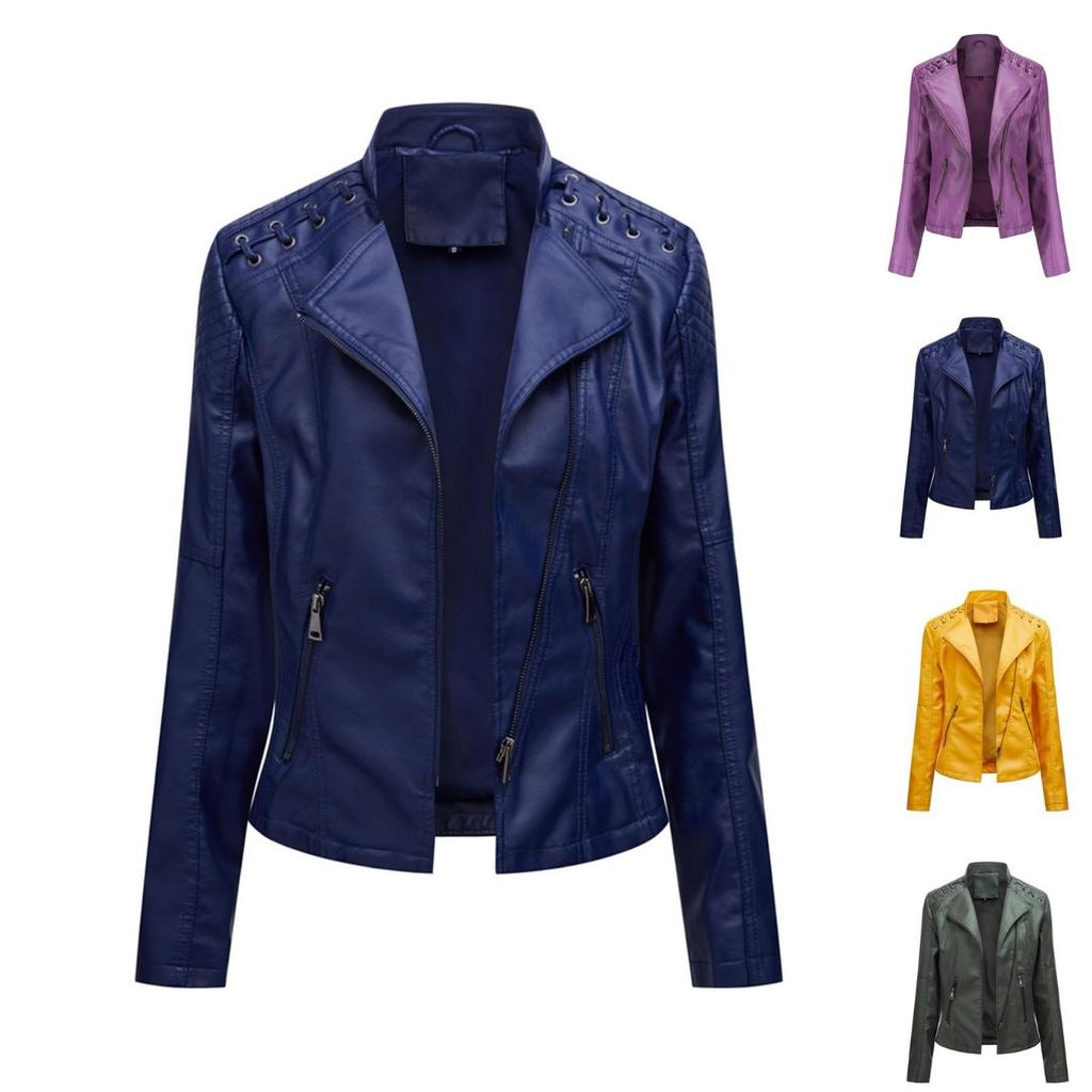 Frauen Damen Revers Motor Jacke Mantel Reißverschluss Biker kurze Punk abgeschnitten Tops