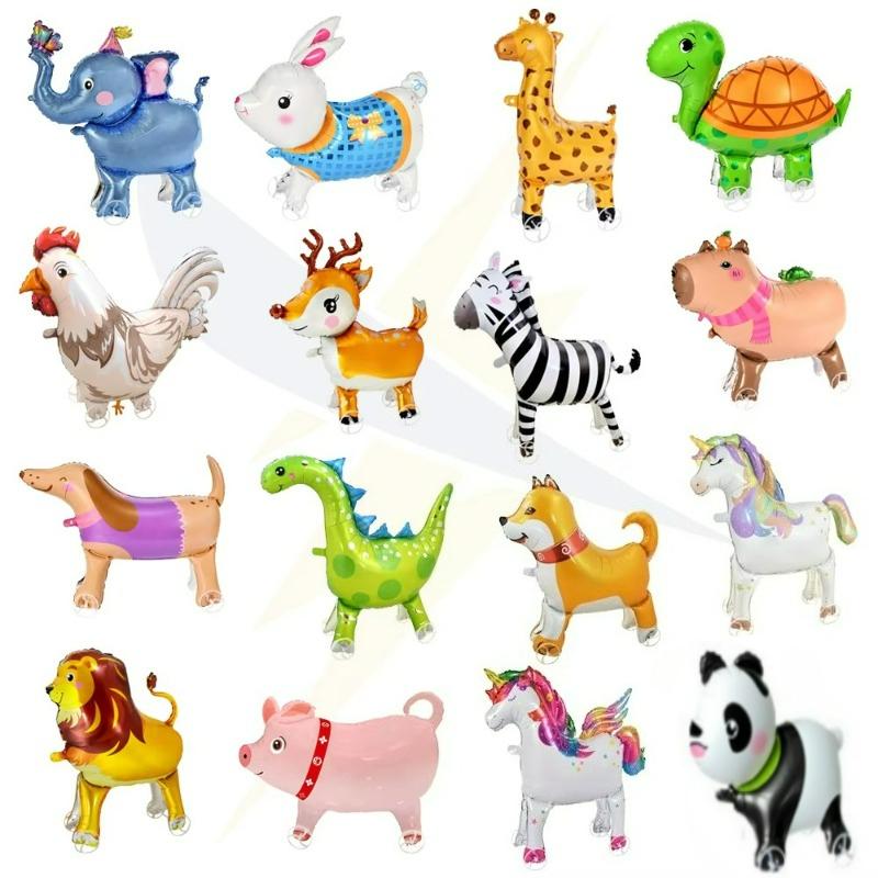 16pcs Cute Walking Animal Foil Balloons with Wheels Walking Wheels Elephants Dinosaurs Lions Rabbits Children's Toy Balloons