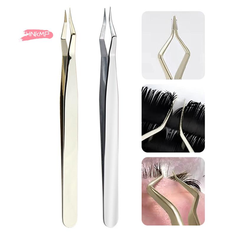 Anti-Slip Stainless Steel Lash Extension Tweezers Curved Tip Straight High Precision for Nail Art Makeup Beauty Tools