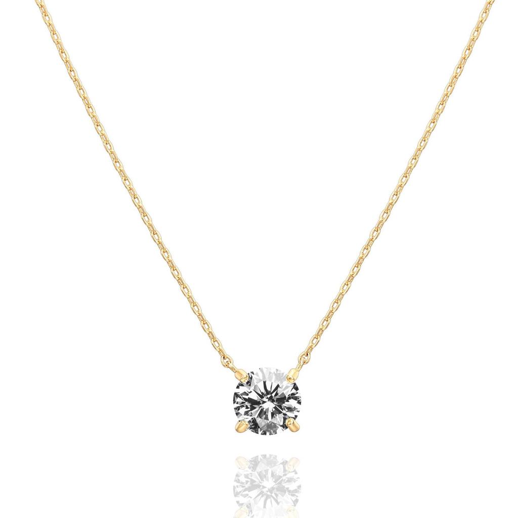 Elegant 18K Gold 1.5 Carat Zirconia Necklace, Dainty 7.3mm CZ Choker