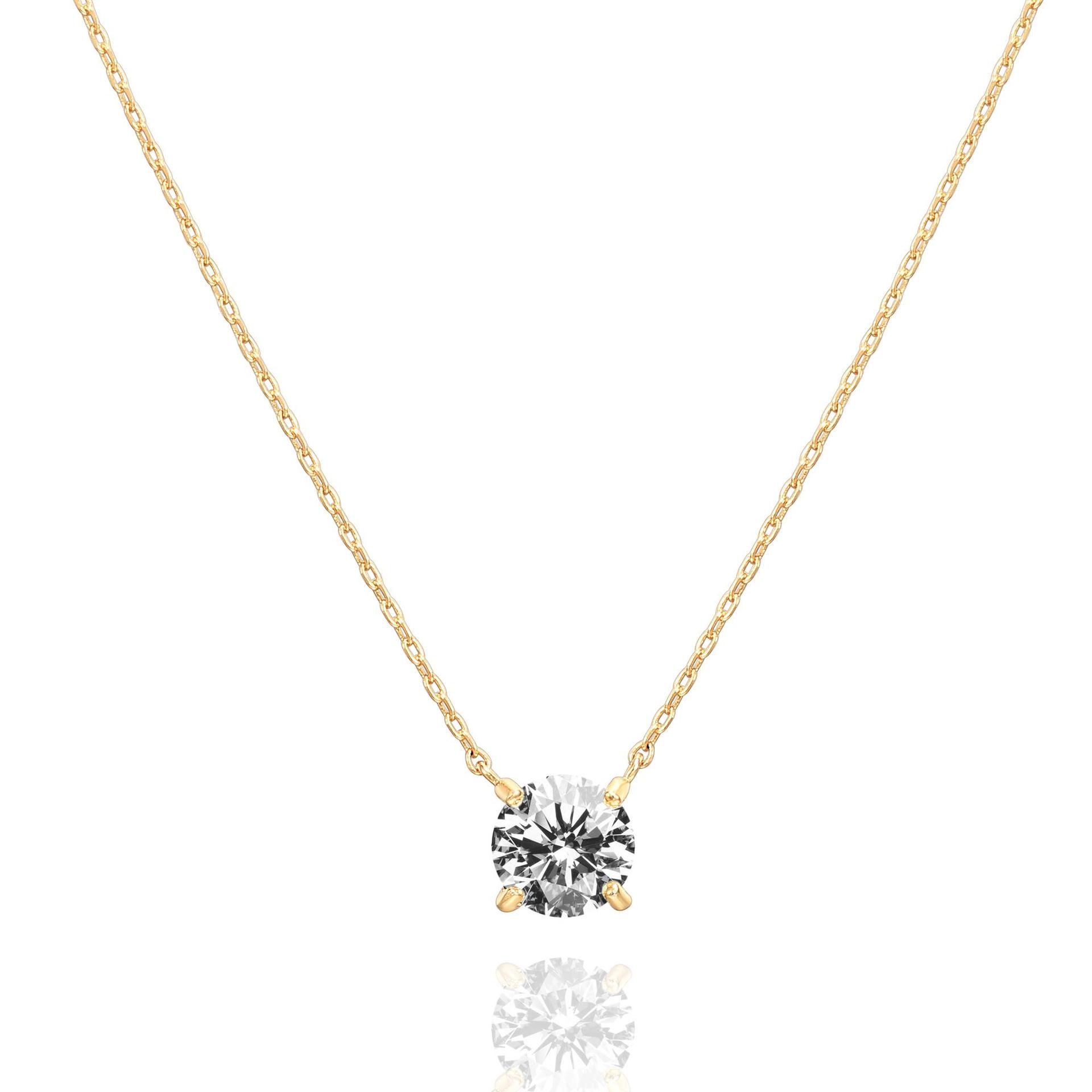 Elegant 18K Gold 1.5 Carat Zirconia Necklace, Dainty 7.3mm CZ Choker