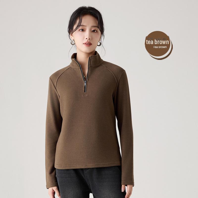 

Женская шерстяная рубашка Meiyabi с воротником-стойкой и застежкой-молнией: Осень/Зима Полуводолазка Свободный Пуловер Свитер Куртка (Корейский стиль) 2XL коричневый